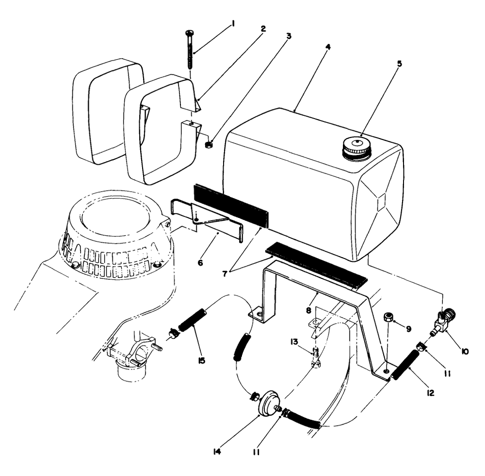 Gas Tank Assembly Diagram and Parts List for 22710C 9900001 - 9999999 Toro Lawn Mower