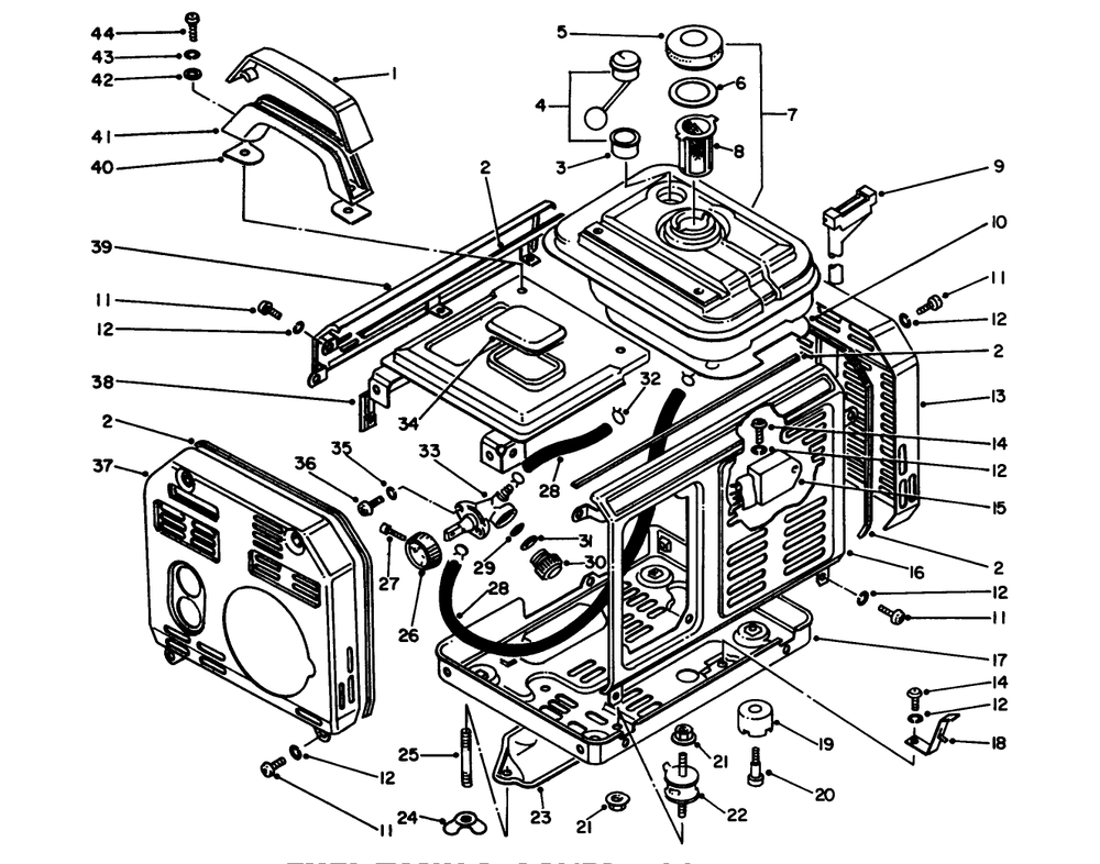 Fuel Tank & Cover Assembly Diagram and Parts List for 62005 5000001 - 5999999 Toro Generator