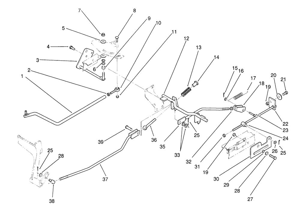 Brake And Hydro Linkage Diagram and Parts List for 22-14OE01 1000001 - 1999999 Toro Lawn Tractor