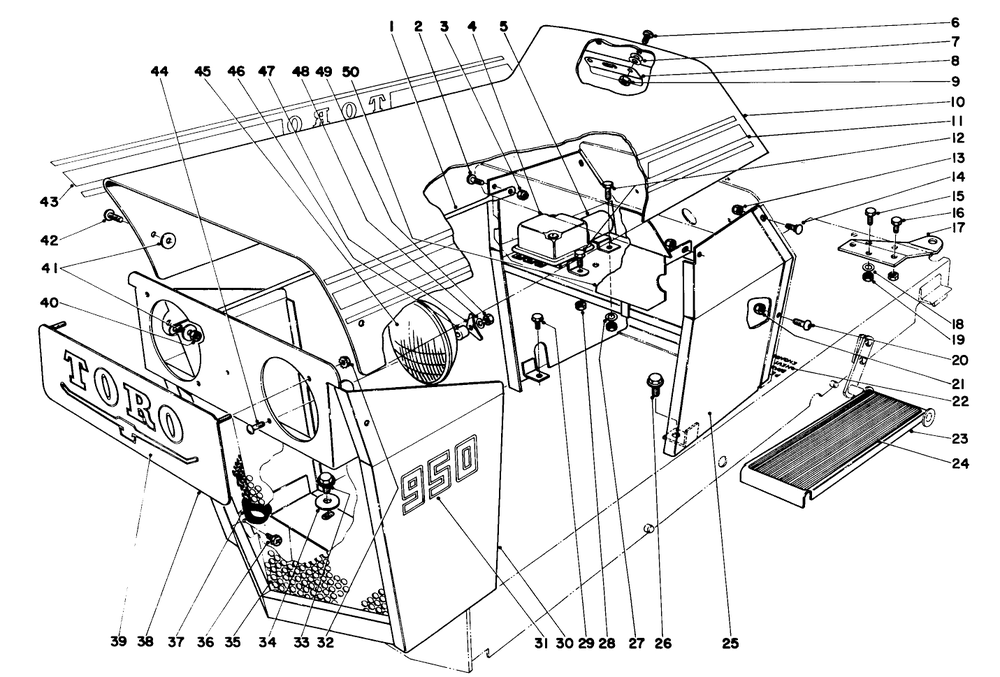 950 And 960 Suburban Tractor Diagram and Parts List for 55302 9000001 - 9999999 Toro Lawn Tractor