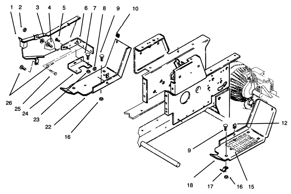 Belt Guard & Footrests Diagram and Parts List for 73421 5901047 - 5999999 Toro Lawn Tractor