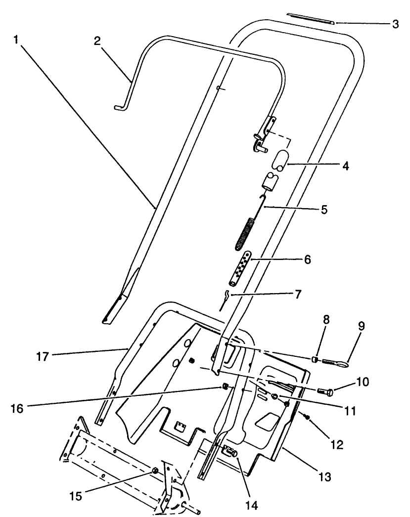 Handle Assembly Diagram and Parts List for 38190 0000001 - 0999999 Toro Snow Blower