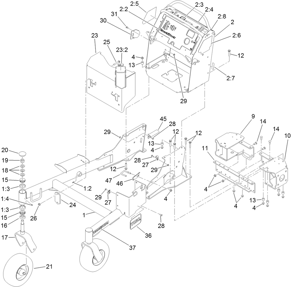 Frame Assembly Diagram and Parts List for 74568TE (312000001-312999999)(2012) Toro Lawn Mower