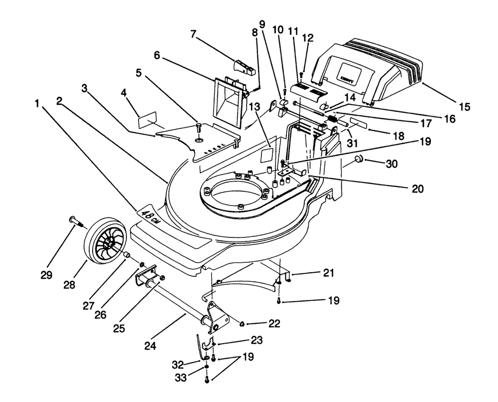 Housing Assembly Diagram and Parts List for 20905B 0000001 - 0999999 Toro Lawn Mower