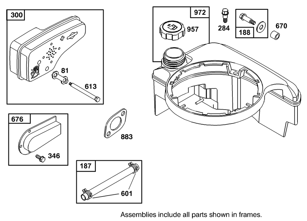 Muffler And Fuel Tank Assembly Briggs And Stratton 127802-0640-01 Diagram and Parts List for 20444 5900001 - 5999999 Toro Lawn Mower