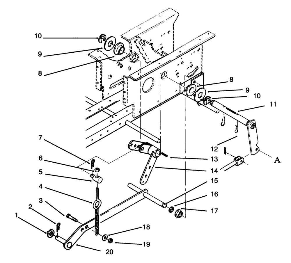Hydrostatic Lift Linkage Diagram and Parts List for 73501 59000001 - 59000411 Toro Lawn Tractor