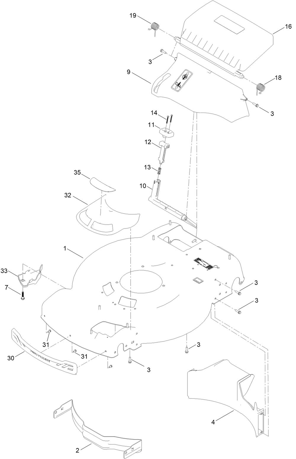 Housing Assembly Diagram and Parts List for 21773 411000000 - 412999999 Toro Lawn Mower