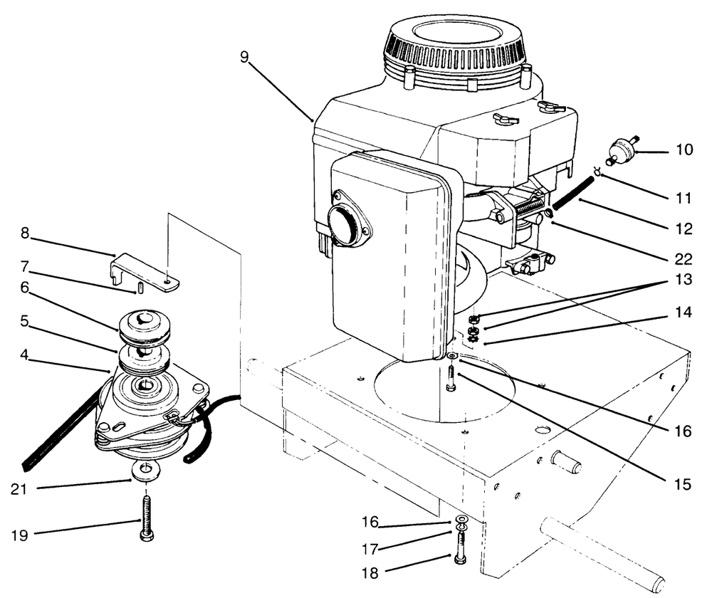 Engine & Clutch Assembly Diagram and Parts List for 30166 590001 - 599999 Toro Lawn Tractor Accessories