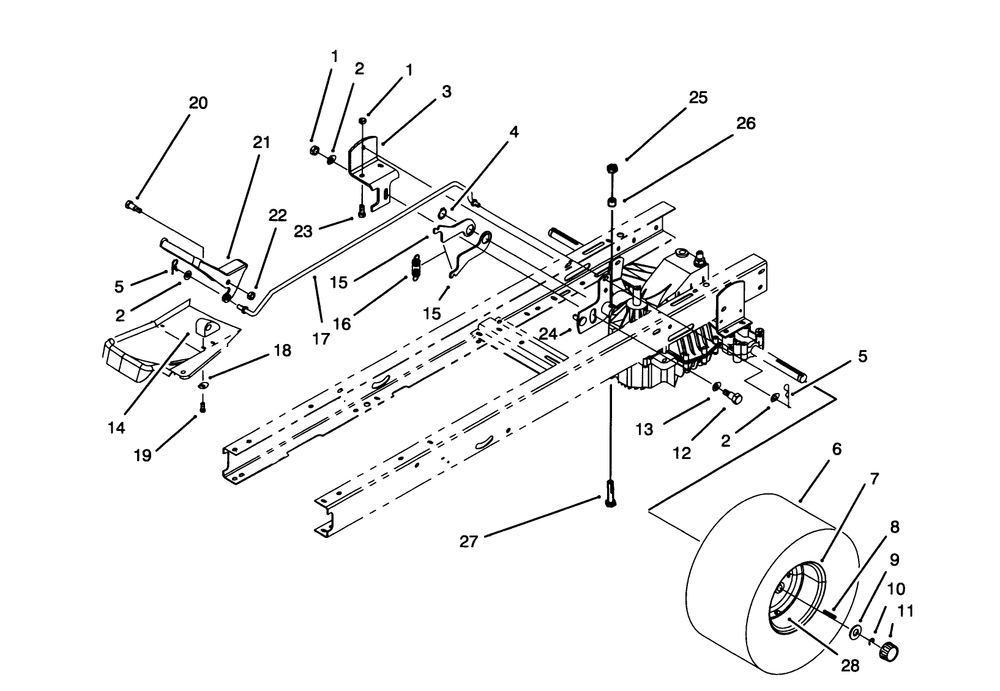 Speed Control & Rear Wheel Assembly Diagram and Parts List for 71203 3900001 - 3999999 Toro Lawn Tractor