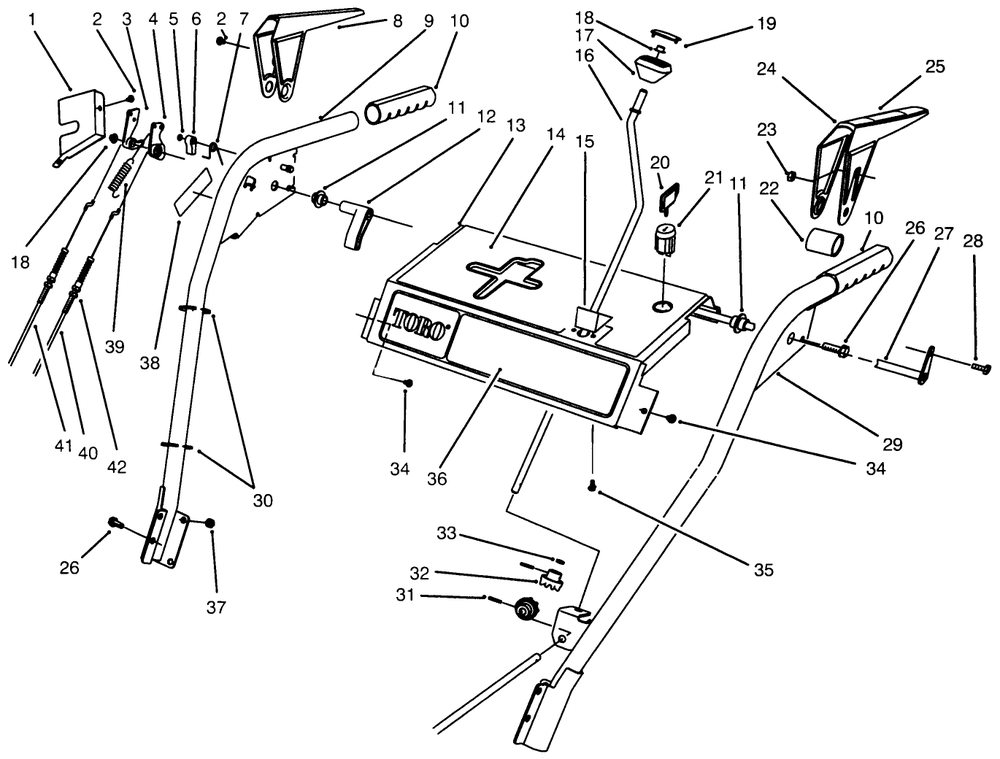 Handle Assembly Diagram and Parts List for 38543 6900001 - 6999999 Toro Snow Blower