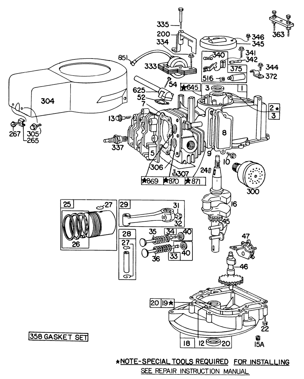 Briggs & Stratton Engine Model No.92908 Type No. 1964-01 Diagram and Parts List for 16830 9000001 - 9999999 Toro Lawn Mower