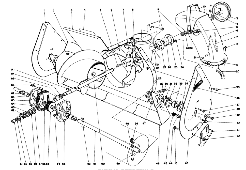 Auger Assembly Diagram and Parts List for 38080 4000001 - 4999999 Toro Snow Blower