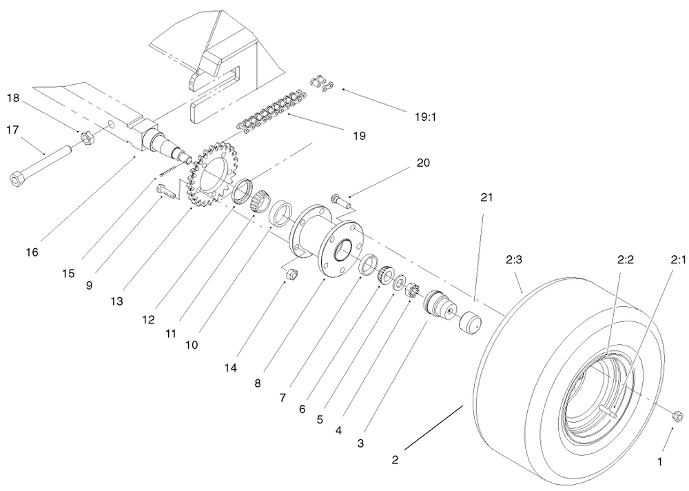 Front Wheel Assembly Diagram and Parts List for 22304 890001 - 899999 Toro Lawn Tractor Accessories