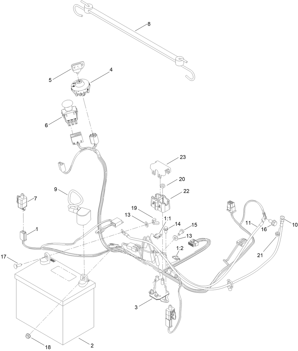 Electrical Assembly Diagram and Parts List for 75740 410900000 - 412193899 Toro Lawn Tractor