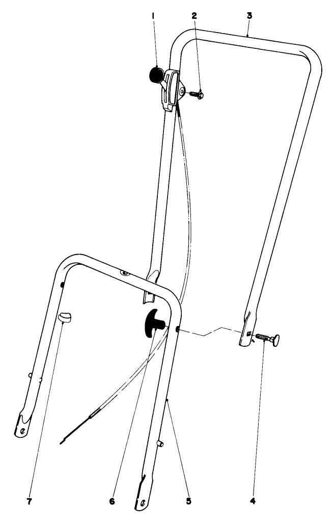 Handle Assembly Diagram and Parts List for 16600 7000001 - 7999999 Toro Lawn Mower