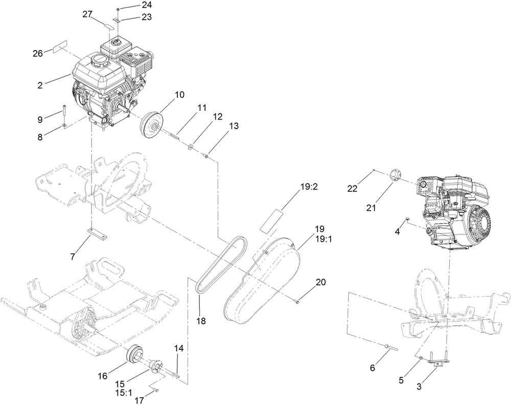 Engine Assembly Diagram and Parts List for 68027 402300000 - 404319999 Toro Lawn Tractor