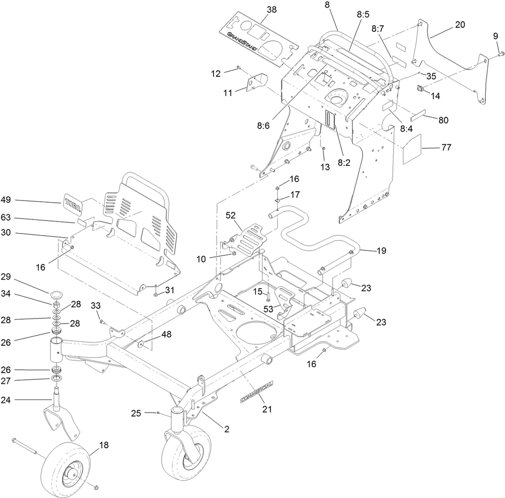 Frame Assembly Diagram and Parts List for 79505 400000000-402884999 Toro Lawn Mower
