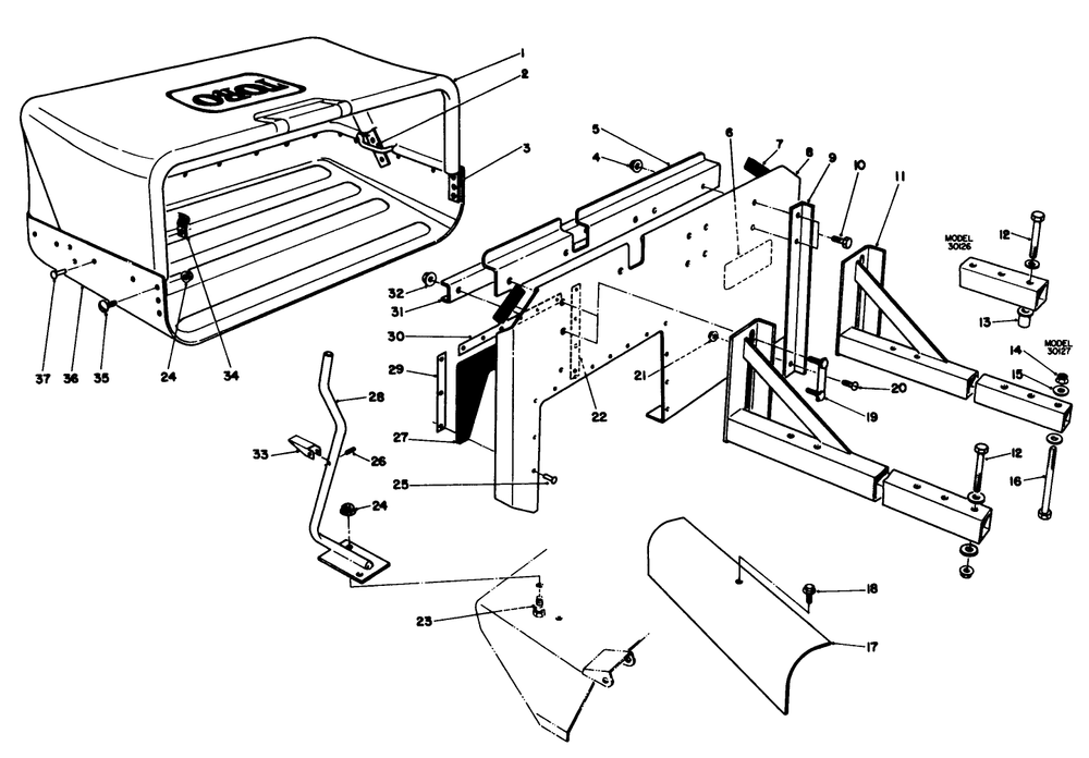 44" & 52" Bagging Kit Model No. 30126 & 30127 Diagram and Parts List for 30126 8000001 - 8999999 Toro Lawn Tractor Accessories