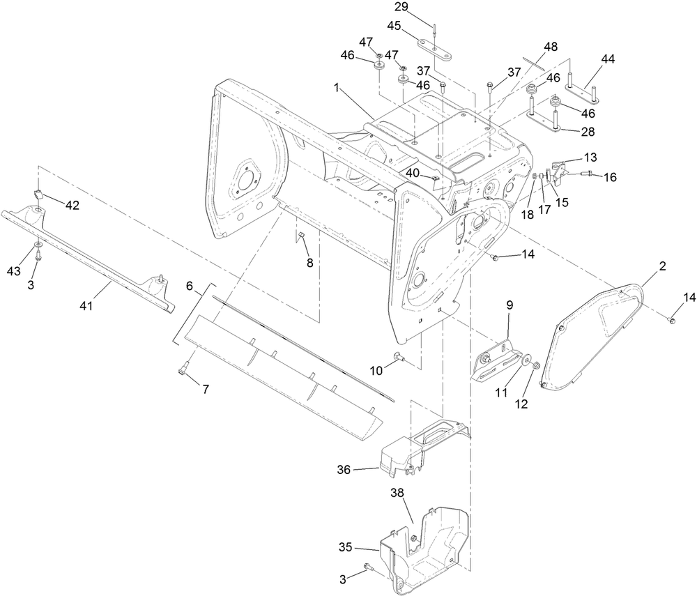 Main Frame Assembly Diagram and Parts List for 36002 409000000 - 412999999 Toro Snow Blower