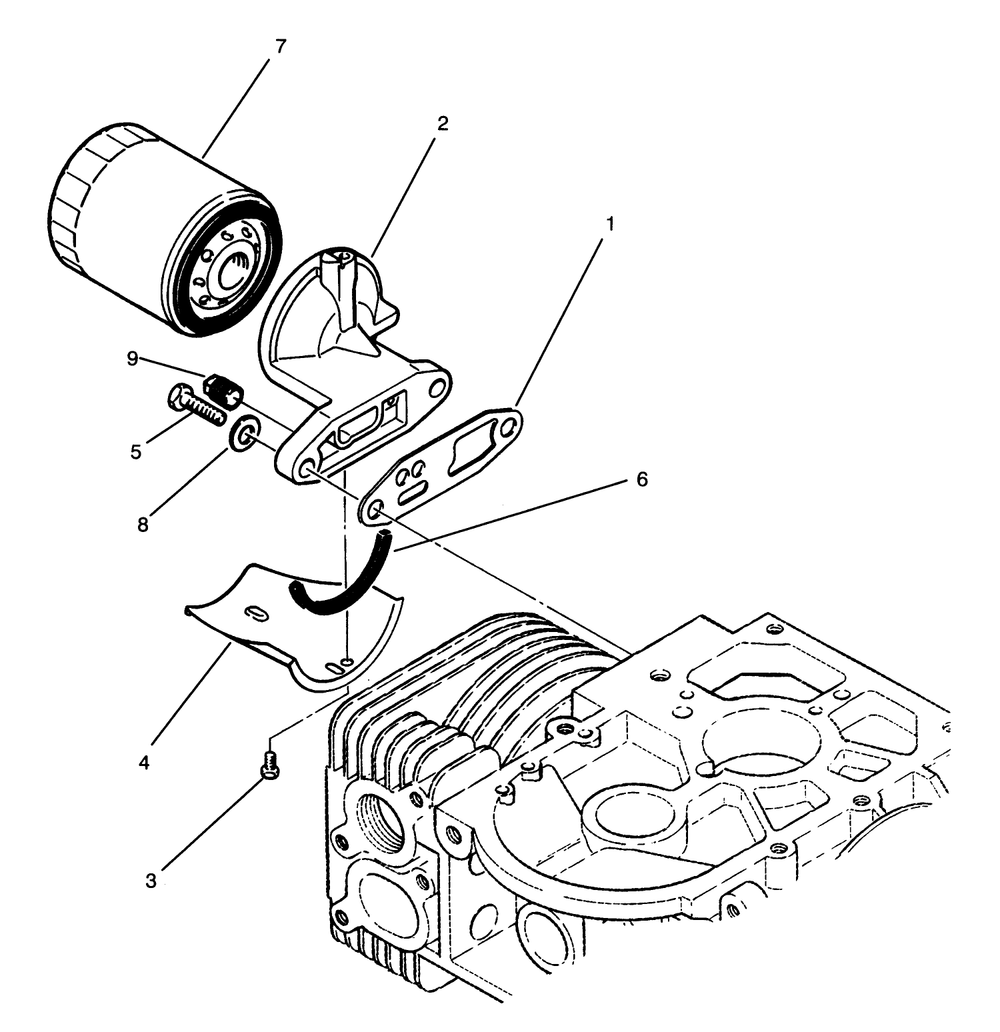 Oil Filter Assembly Diagram and Parts List for Y1-16OEE4 2000001 - 2999999 Toro Lawn Tractor