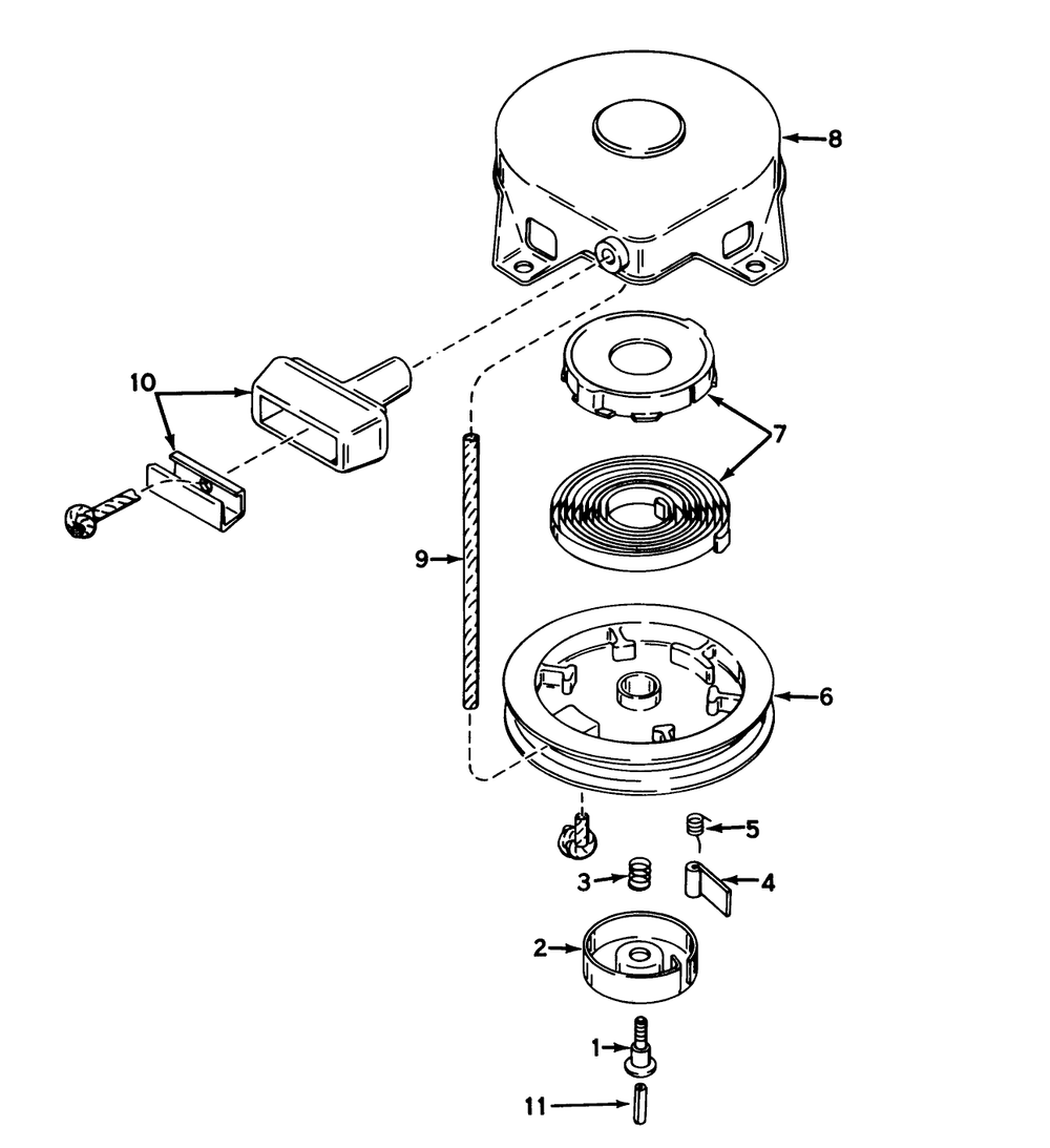 Rewind Starter No. 590420 Diagram and Parts List for 58235 5000001 - 5999999 Toro Tiller