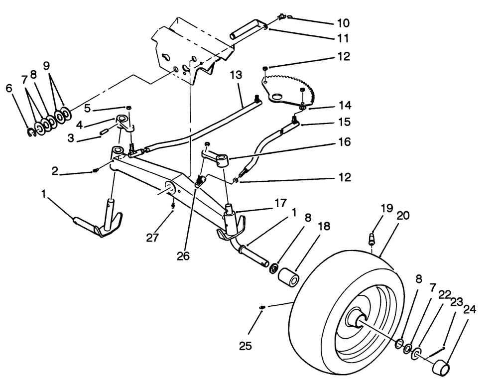Front Axle Assembly Diagram and Parts List for 42-16BE01 2000001 - 2999999 Toro Lawn Tractor