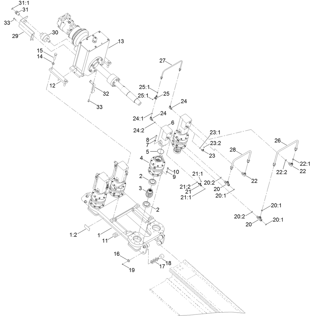 Carriage And Rotary Assembly Diagram and Parts List for 23898 400000000 - 999999999 Toro Lawn Tractor Accessories