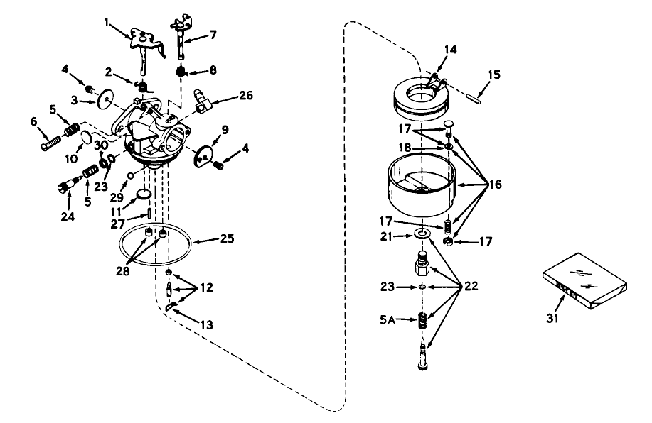 Carburetor No. 631447 Assembly Diagram and Parts List for 55050 9000001 - 9999999 Toro Lawn Tractor