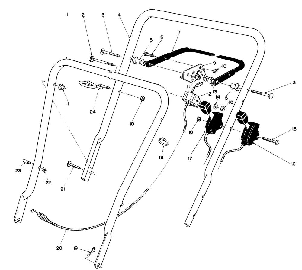 Handle Assembly Diagram and Parts List for 16401 4900001 - 4999999 Toro Lawn Mower