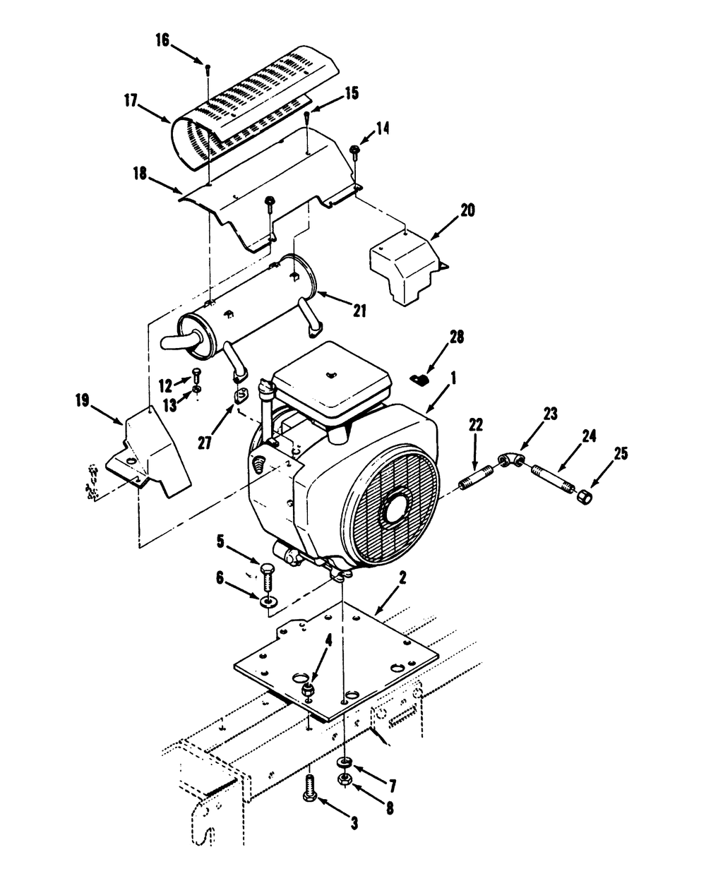 Engine And Exhaust Diagram and Parts List for 73501 39000001 - 39999999 Toro Lawn Tractor