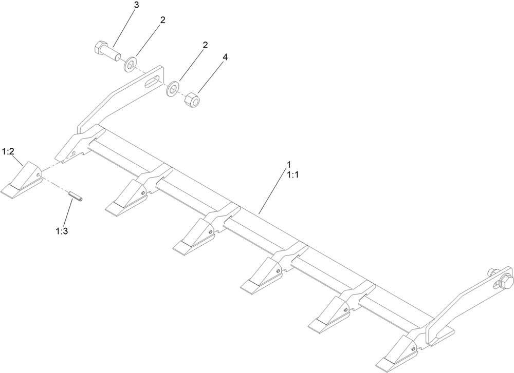 48in Tooth Bar Assembly No. 147-2455 Diagram and Parts List for 147-2455  Toro Lawn Tractor Accessories
