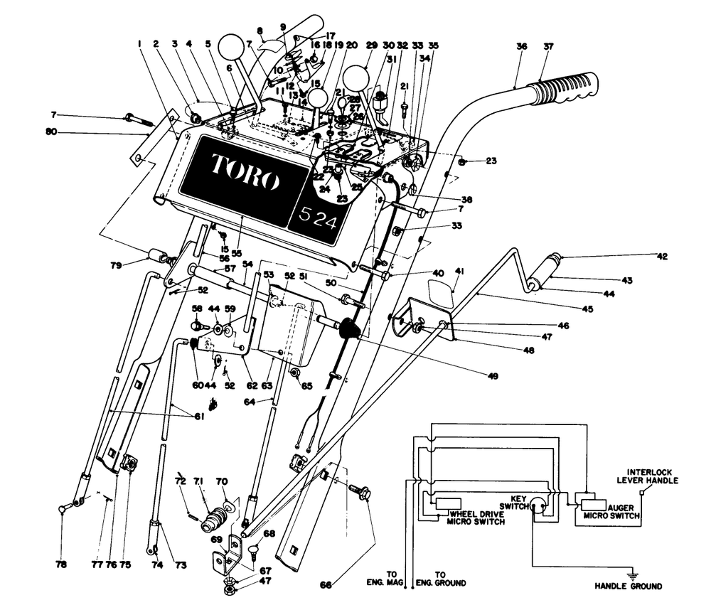 Handle Assembly Diagram and Parts List for 38050 9000001 - 9999999 Toro Snow Blower