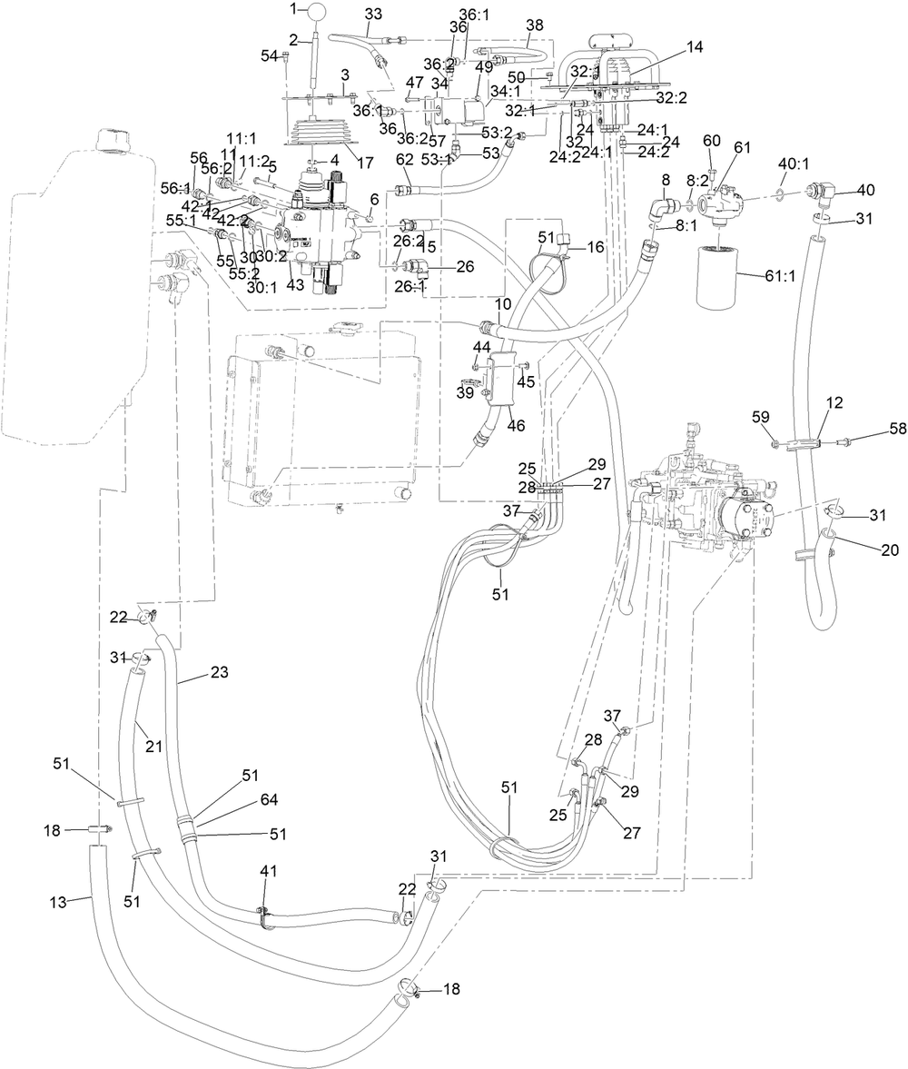 Hydraulic Assembly Diagram and Parts List for 22352 412900000 - 999999999 Toro Lawn Tractor Accessories