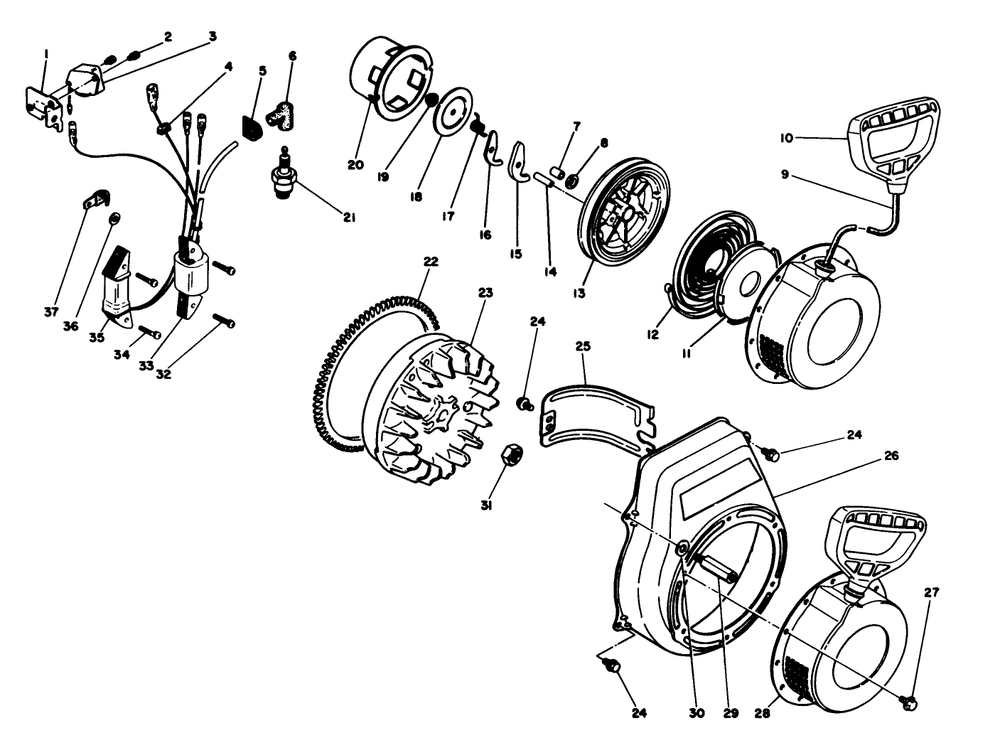 Engine No. 68-8280 Ignition Assembly Diagram and Parts List for 38505 1000001 - 1999999 Toro Snow Blower