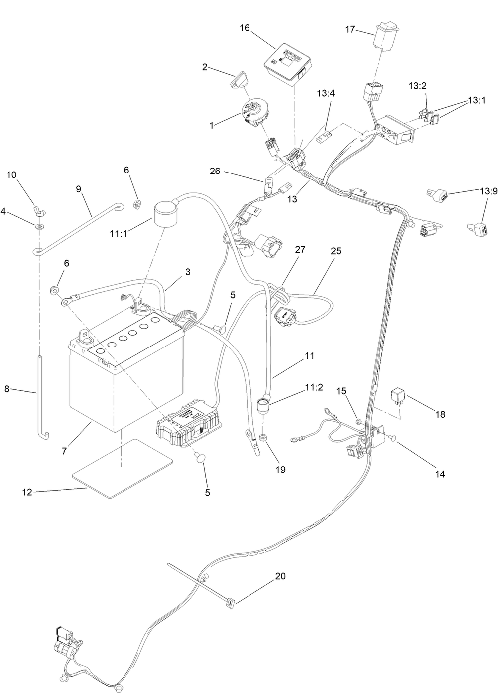 Electrical Harness Assembly Diagram and Parts List for 68138G 405600000 - 410499999 Toro Lawn Tractor Accessories