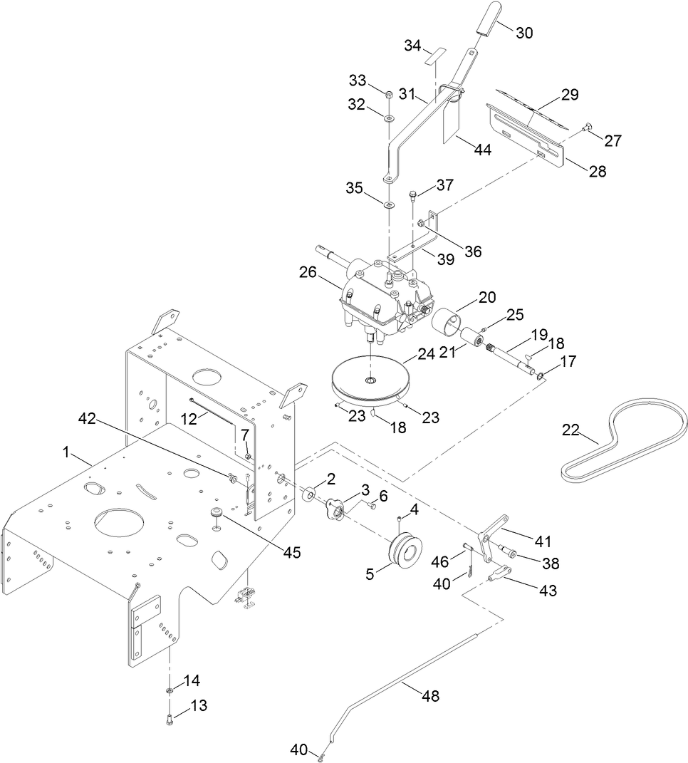 Frame And Transmission Assembly Diagram and Parts List for 39678 410300000-999999999 Toro Lawn Mower