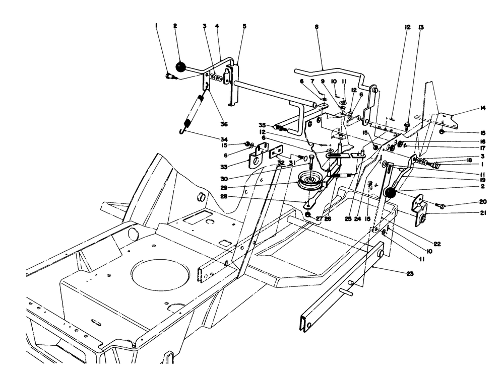 Shift & Clutch Assembly Diagram and Parts List for 57450 1000001 - 1999999 Toro Lawn Tractor