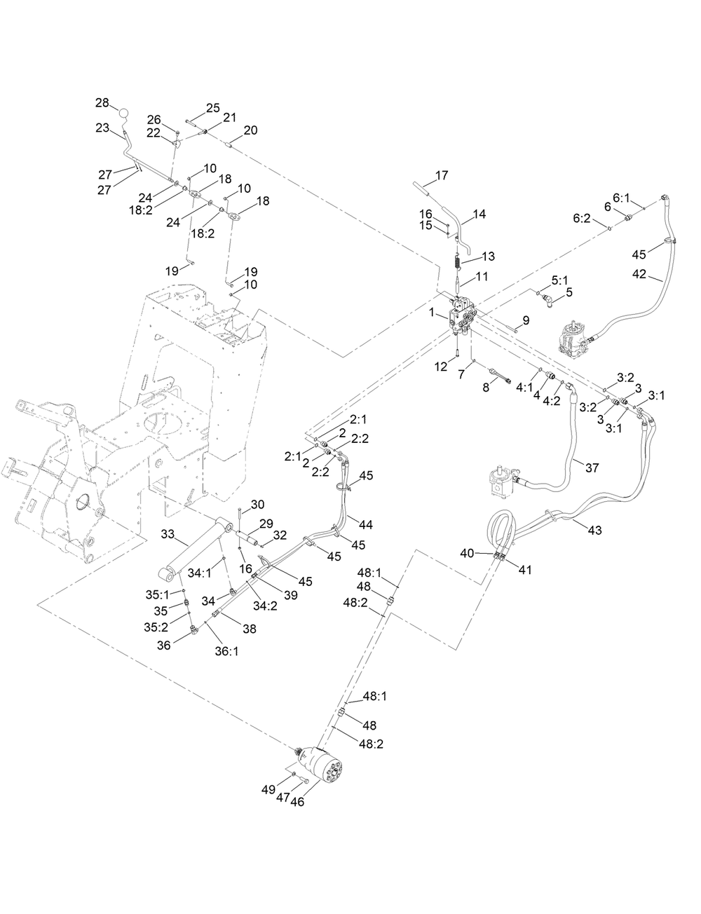 Hydraulic Control Assembly Diagram and Parts List for 22972 412400000 - 414860999 Toro Lawn Tractor Accessories