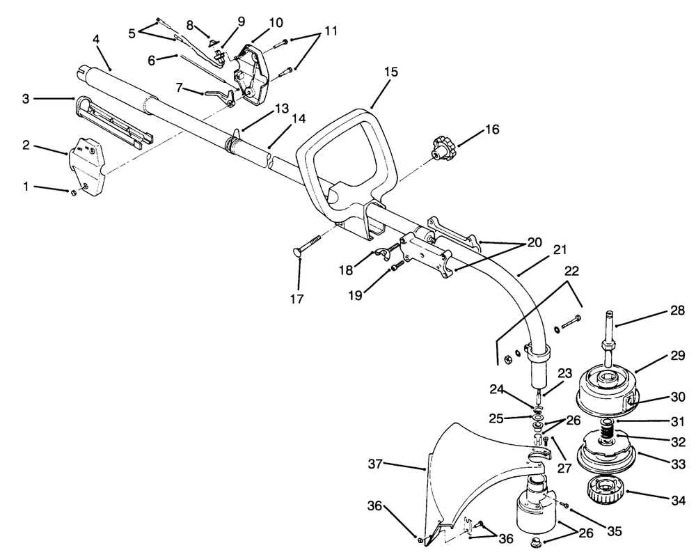 Handle Assembly Model No. 51638 Diagram and Parts List for 51620 5900001 - 5999999 Toro Trimmer
