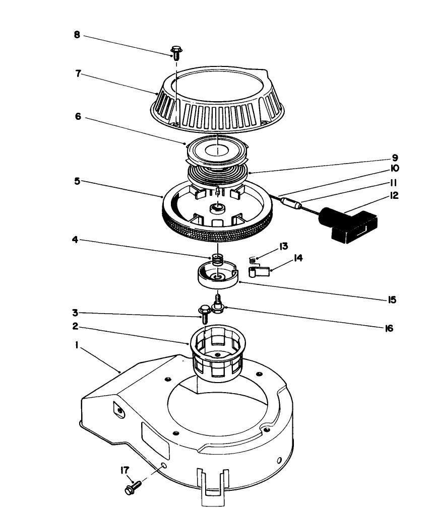 Recoil Assembly (Model No. 47ph7) Diagram and Parts List for 16785 8007012 - 8999999 Toro Lawn Mower