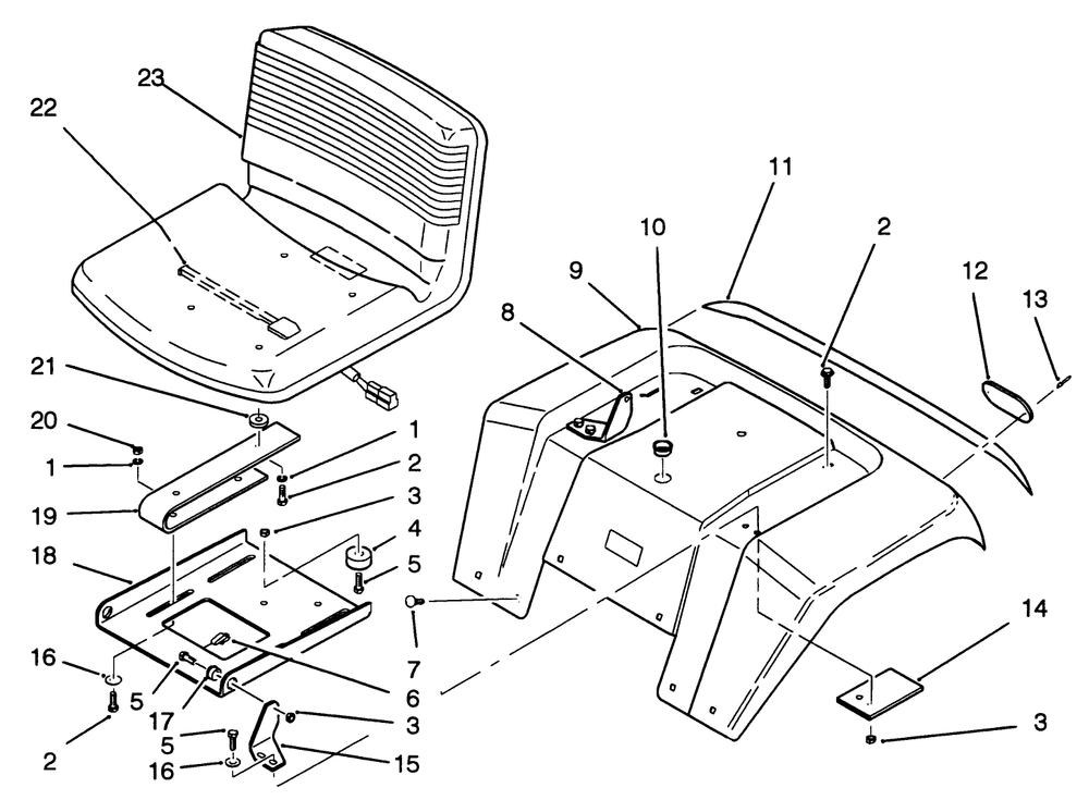 Fender And Seat Assembly Diagram and Parts List for 22-14O502 2000001 - 2999999 Toro Lawn Tractor
