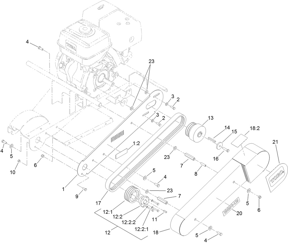 Belt Drive Assembly Diagram and Parts List for 22611 313000001 - 313999999 Toro Stump Grinder