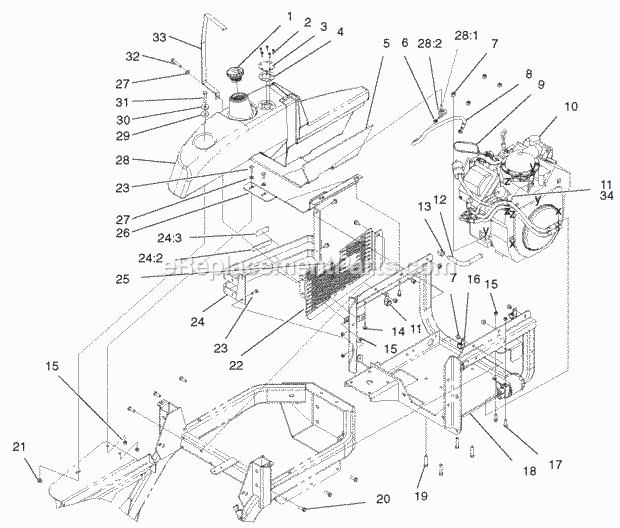 Engine Installation And Fuel Assembly Diagram and Parts List for 74804TE 220000001-220999999 Toro Lawn Mower