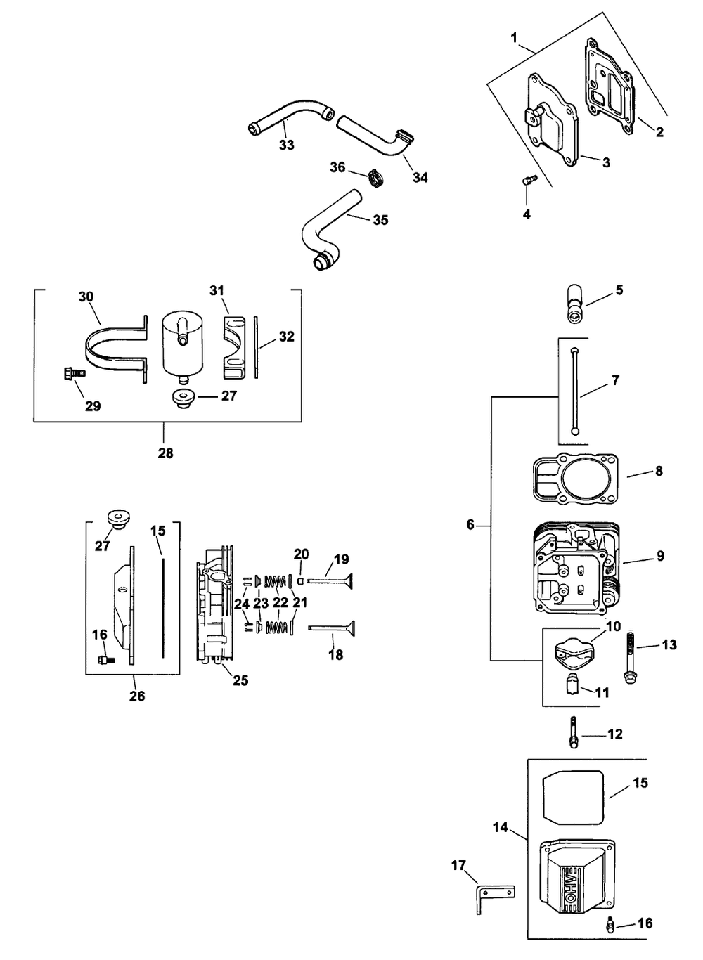 Head/Valve/Breather Assembly Diagram and Parts List for 74171 (990001-999999)(1999) Toro Lawn Mower