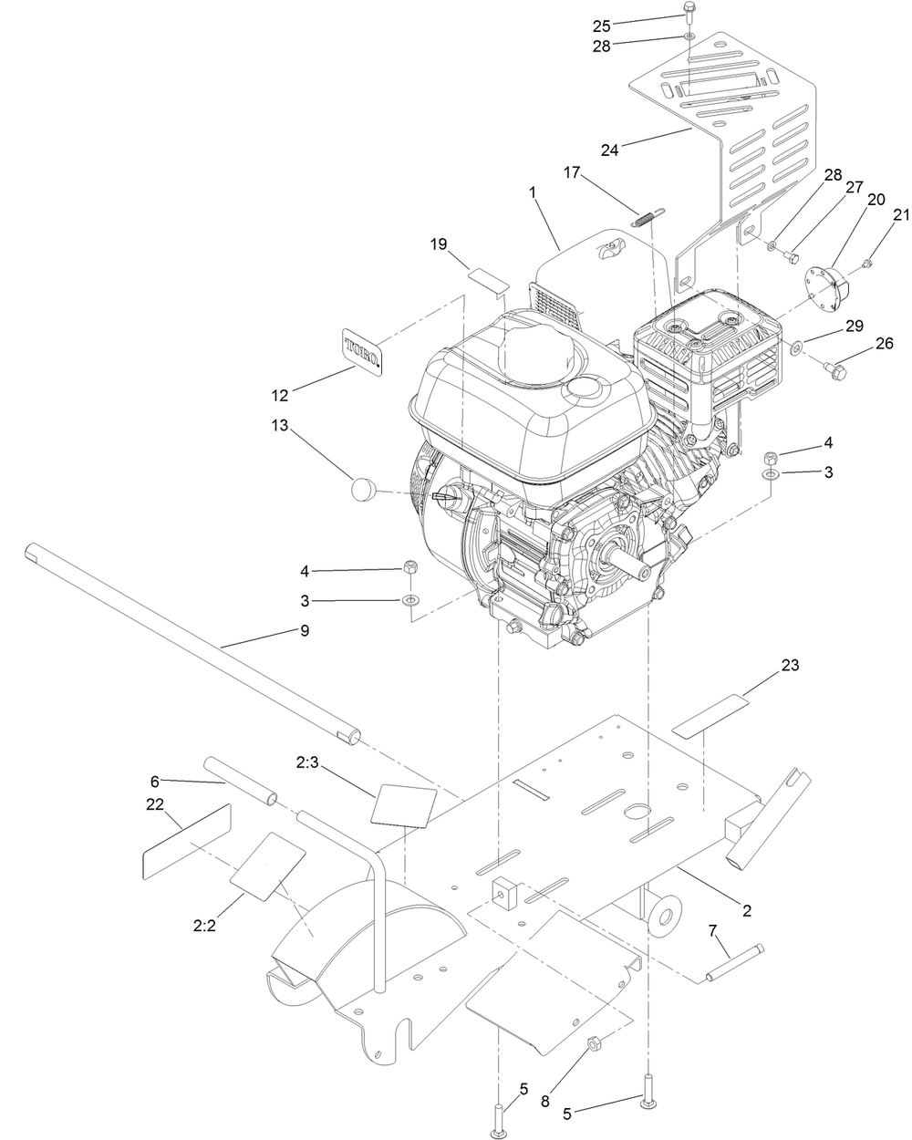 Engine And Frame Assembly Diagram and Parts List for 22600 402000000 - 404319999 Toro Stump Grinder