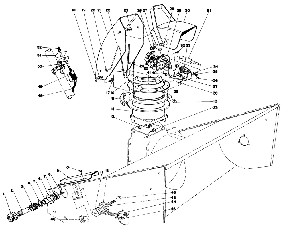 Chute Assembly Diagram and Parts List for 30573 90001 - 99999 Toro Snow Blower
