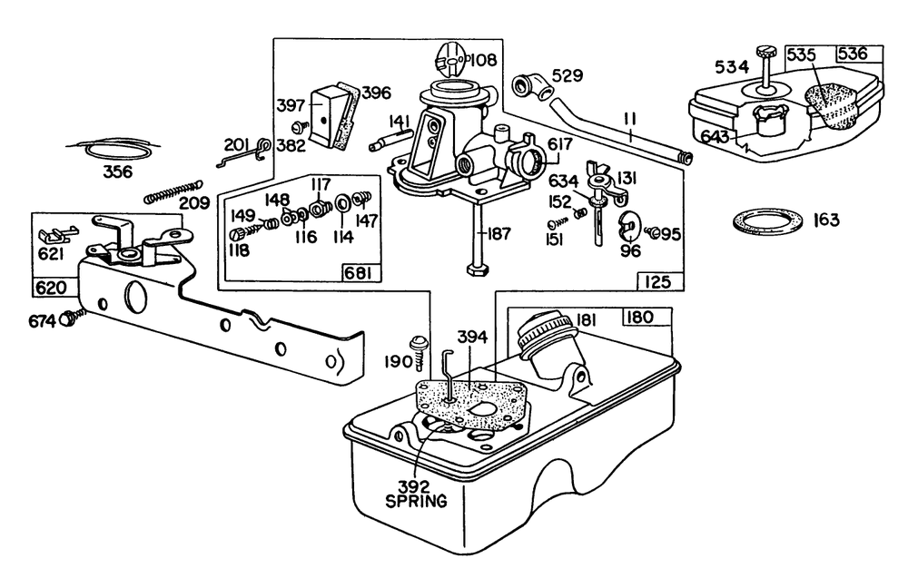 Briggs & Stratton Carburetor Assembly Model 92508-1000-02 For 19" Hand Propelled Model 16300 Diagram and Parts List for 16300 0000001 - 0999999 Toro Lawn Mower