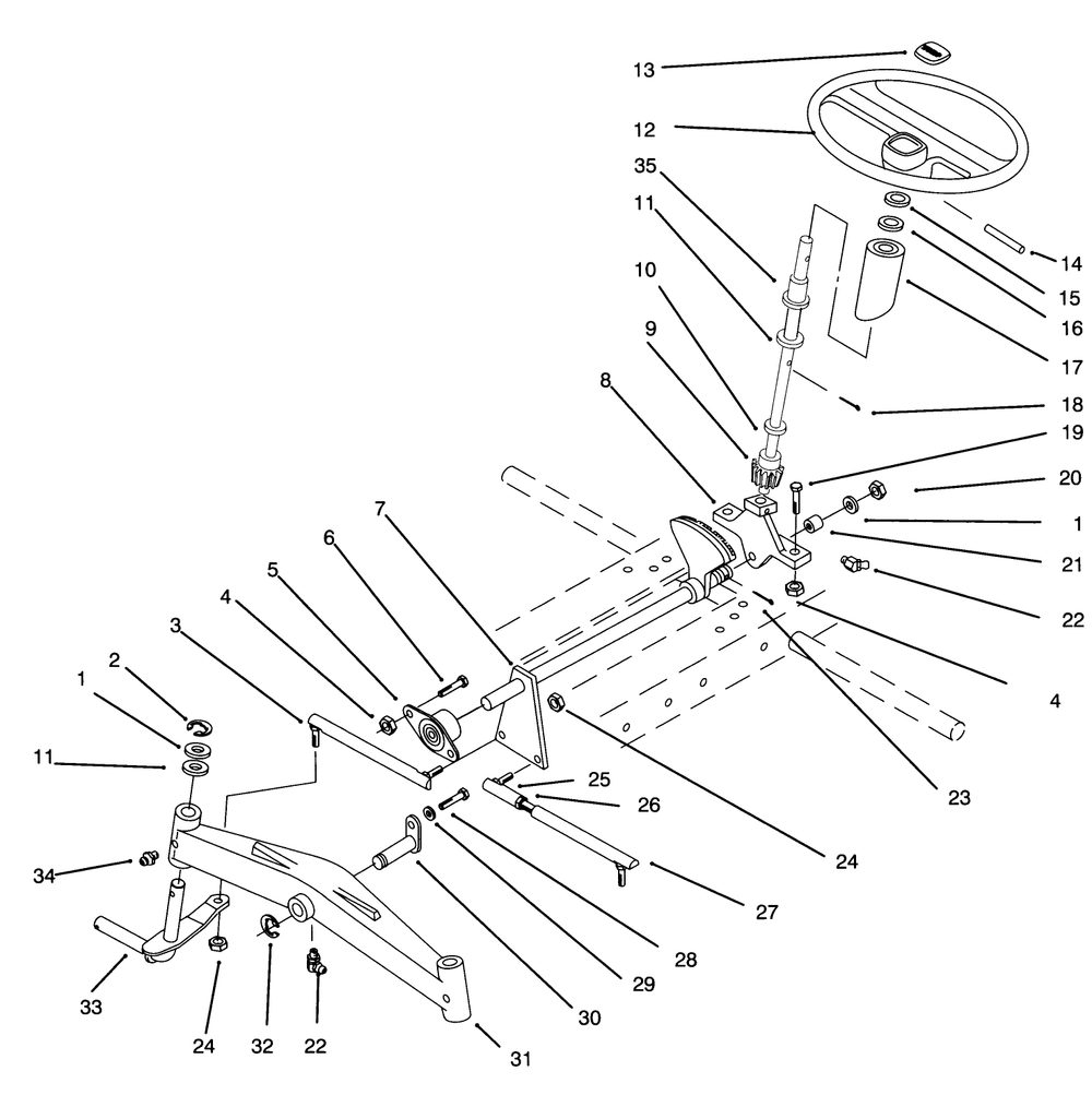 Front Axle And Steering Diagram and Parts List for 73400 6900001 - 6999999 Toro Lawn Tractor