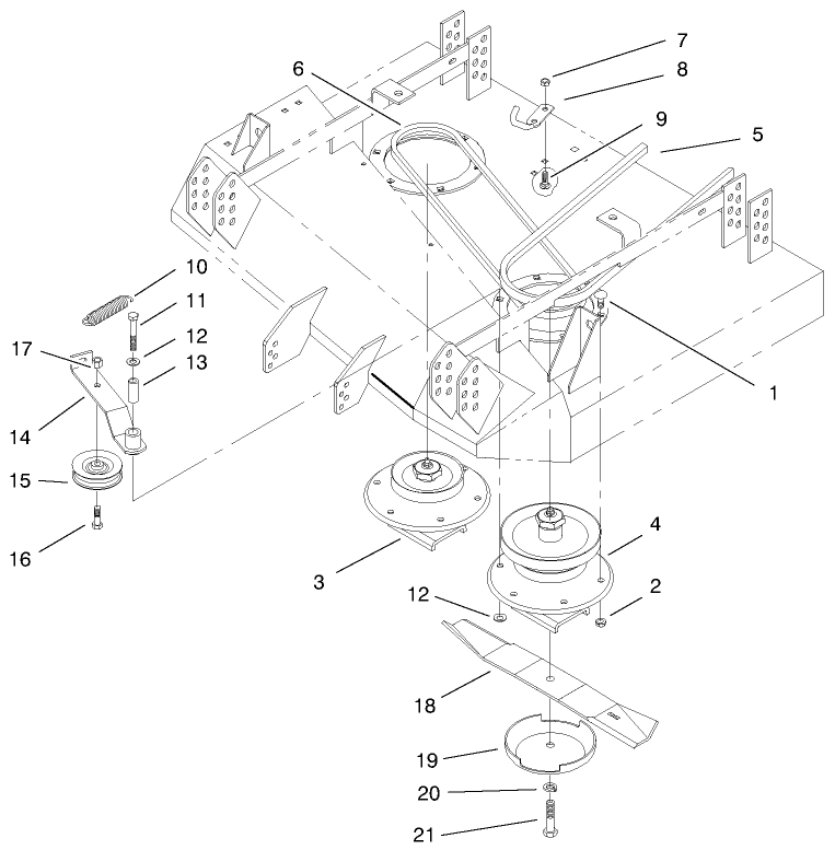 Spindle And Idler Assembly Diagram and Parts List for 30135 990001 - 999999 Toro Lawn Mower