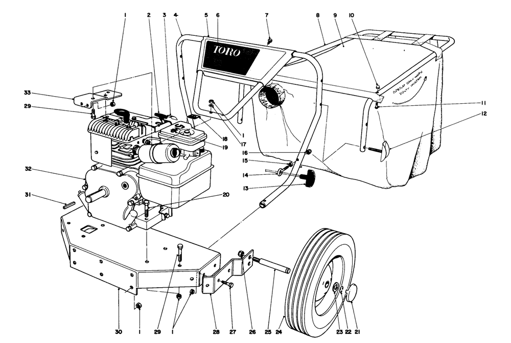 Engine And Hopper Assembly Diagram and Parts List for 62900 3000001 - 3999999 Toro Leaf Blower / Vacuum